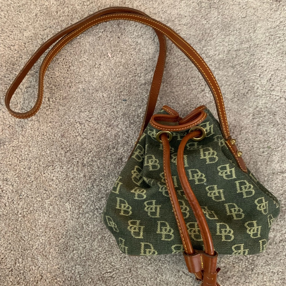 Dooney and Bourke Drawstring Bucket Logo Green Crossbody